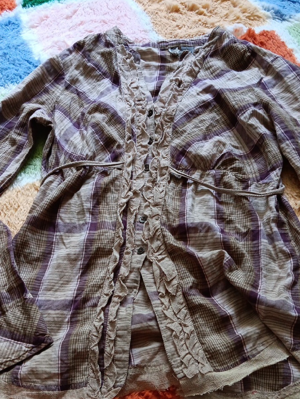 BKE Plaid Button-Front Shirt in Brown & Purple